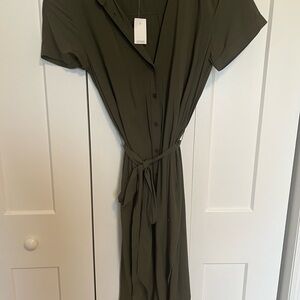 Olive Green Button-Up Dress